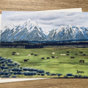 Landschapswenskaart, inlijstbaar decor van 5 x 7, afdruk van origineel 'The Tetons'-olieverfschilderij