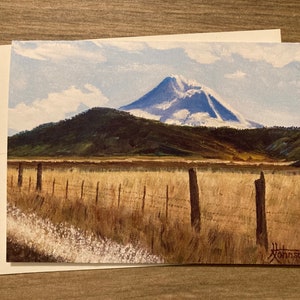 Landschapswenskaart, framebaar decor van 5 x 7, afdruk van origineel 'Mount Shasta'-olieverfschilderij