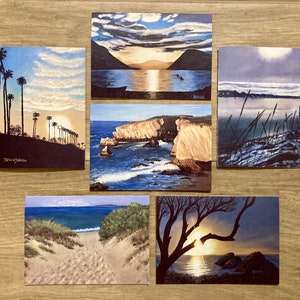 Lot de 6 paysages marins 5 x 7, cartes de voeux paysages, décoration encadrée 5 x 7, impressions de peintures à l'huile originales