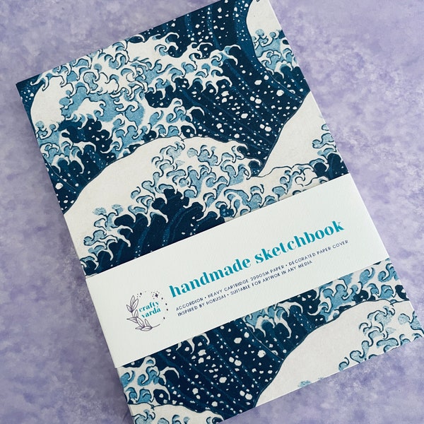 Accordion Book | Hokusai Wave | Handmade Sketchbook | Gift Idea for Artists and Writers | Eco-Friendly | Mixed Media Artwork