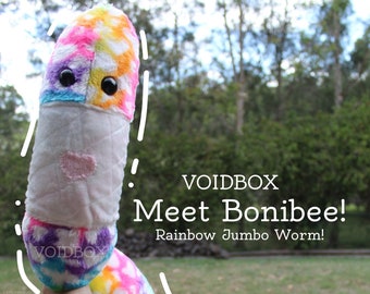 Jumbo Lovable Rainbow Worm - Meet Bonibee - Valentines 2024 - Handmade Plush Worm