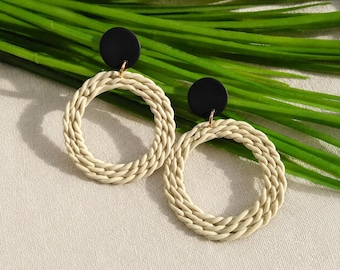 Rattan Style Hoops, Cozy Earrings, Big Hoop Earrings, Lightweight Polymer Clay