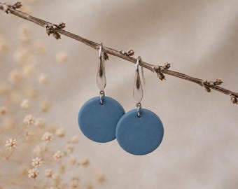 Dusty Blue Clay Earrings, Minimalist Dangle Earrings, Scandinavian Jewelry, Gift For Her