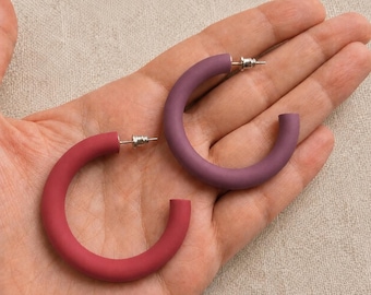 Pink Hoop Earrings, Big Hoop Earrings, Small Hoop Earrings, Terracotta Dusty Pink Earrings