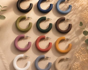 Polymer Clay Hoop Earrings, Minimalist Matte Chunky Hoops, Lightweight Statement Earth Tone Earrings