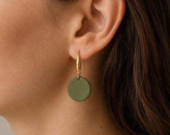 Sage Green Earrings, Minimalist Olive Green Earrings, Lightweight Polymer Clay, Drop, Dangle