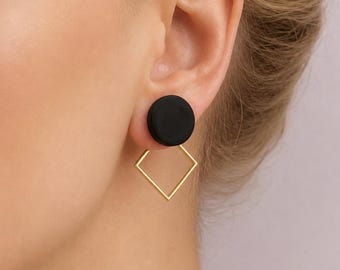 Earring Jackets, 38 Colors, Geometric Front Back Earrings, Minimalist Studs, Gold Square Jacket Earrings, Modern Polymer Clay Jewelry