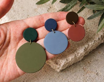 Colorful Earrings, Modern Minimalist Circle Earrings, Lightweight Polymer Clay Earrings, Statement Earrings
