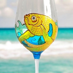 Personalized Goldfish Wine Glass: Handmade Ocean Lovers Gift