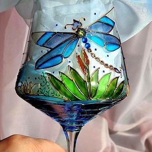 Personalized Dragonfly wine glass  Hand painted wine glass Bridal ware  wedding gift  Nature and Wine lover gift  Dragonfly lover gift