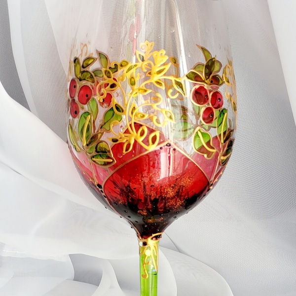 Personalized Gold Lace painted wine glass  Red Tulip wine glass Hand painted floral wine glass Bridal ware wedding gift Anniversary Gift