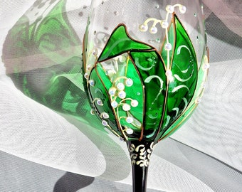 Lily Of The Valley Hand Painted Wine Glasses Set 2 Crystal Bohemia