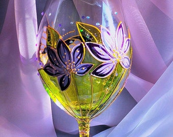 Butterfly personalized Wine glass Hand painted Floral wine glass with Butterfly and crocuses  Anniversary Gift  Wedding glasses