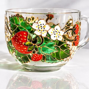 Handmade Red Strawberry Cup with Delicate Flowers