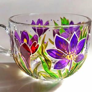 Crocus Flower Birth Mug: Hand-Painted Birthday Tea Cup for Mom