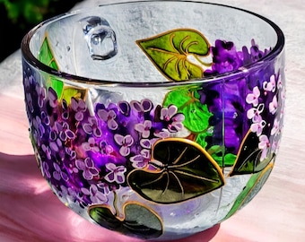 Hand-painted Lilac Flower Glass Mug - Unique Tea Coffee Cup