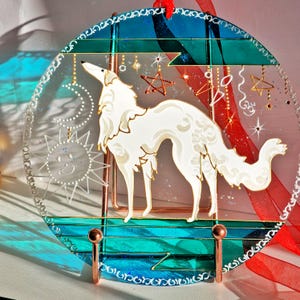 Borzoi Zodiac Suncatcher Borzoi Art Handgemaakte hond Suncatcher Verjaardagscadeau Borzoi-liefhebbers Uniek cadeau Borzoi Memorial Leuk gekleurd cadeau