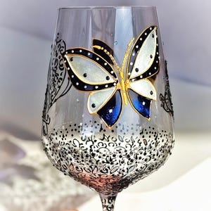 Personalized Butterflies Wine Glass, Hand - Painted Gift for Wedding, Birthday, Anniversary