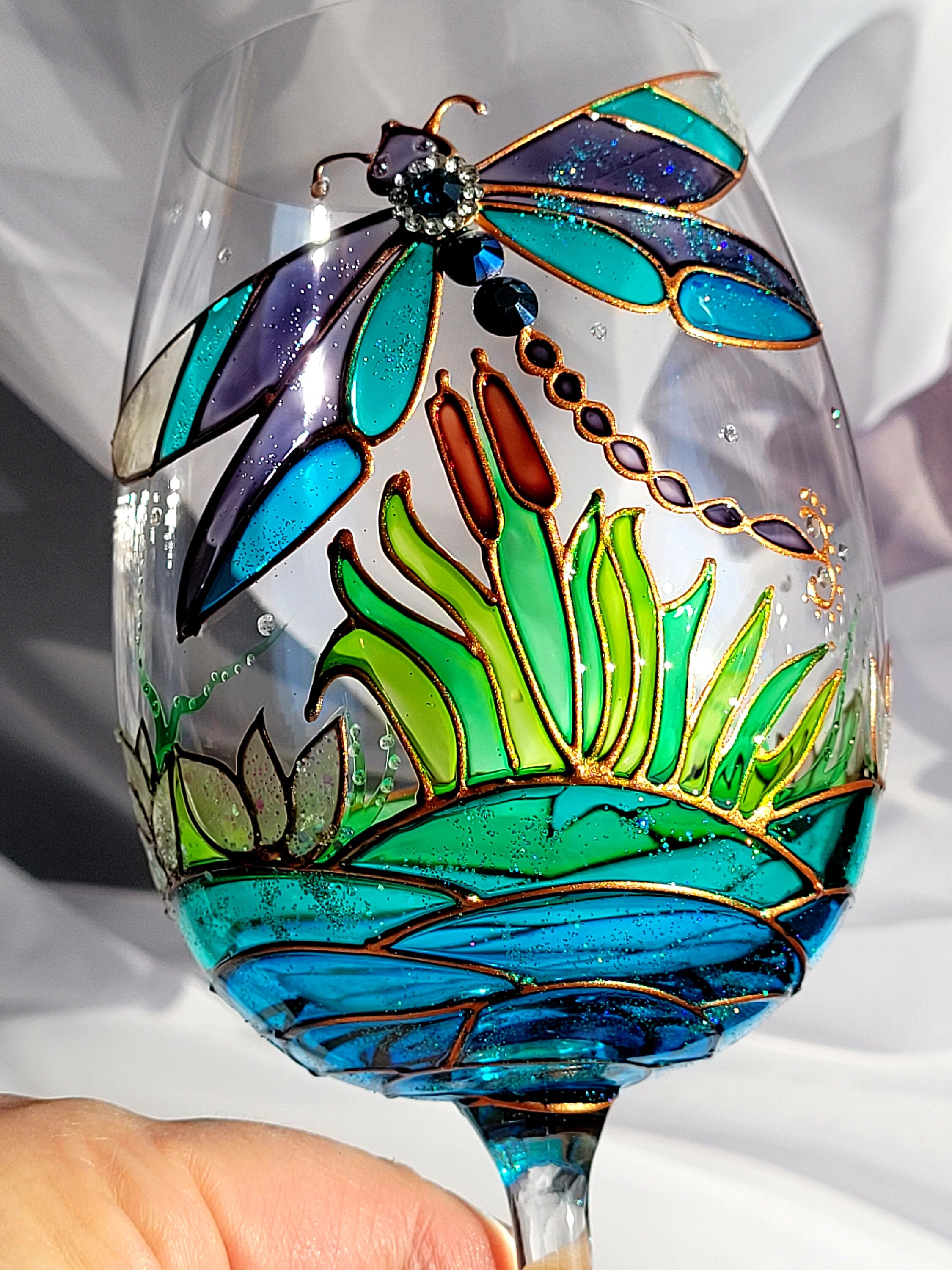 Personalized Dragonfly Wine Glass. Tiffany Style.nature and Etsy
