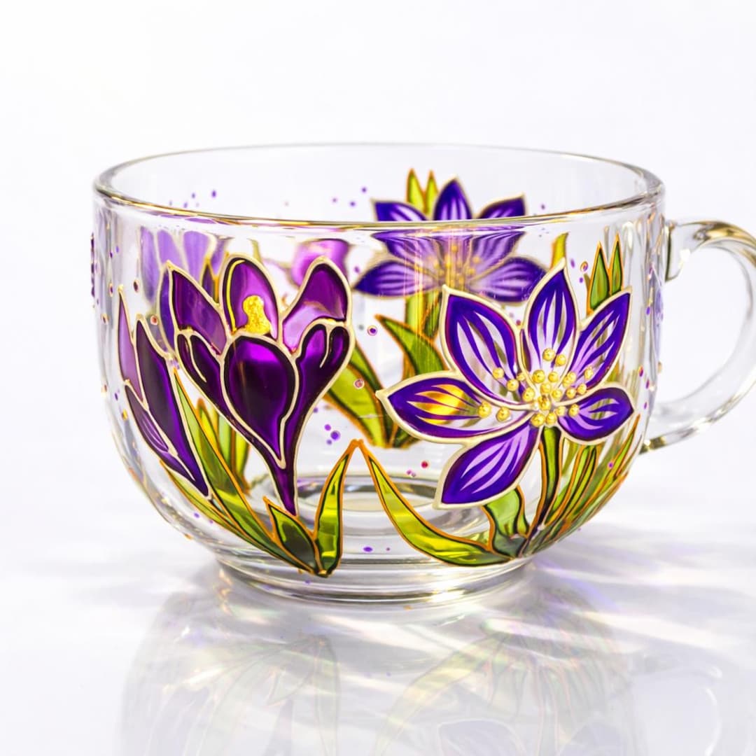 Hand-painted Purple Crocuses Tea Cup: Crocus Painting, Stained Glass ...
