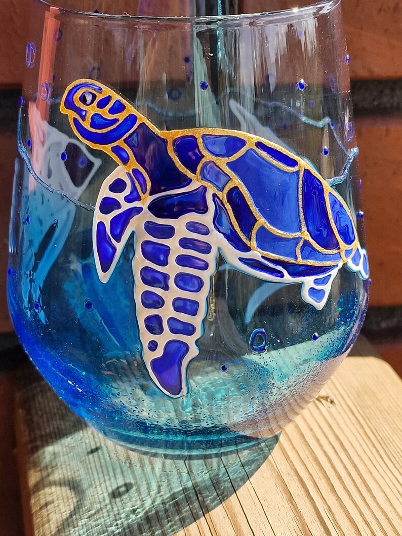 Hand Painted Ocean Turtle Swimming Wine Glass Sea Wine Glasses - Etsy