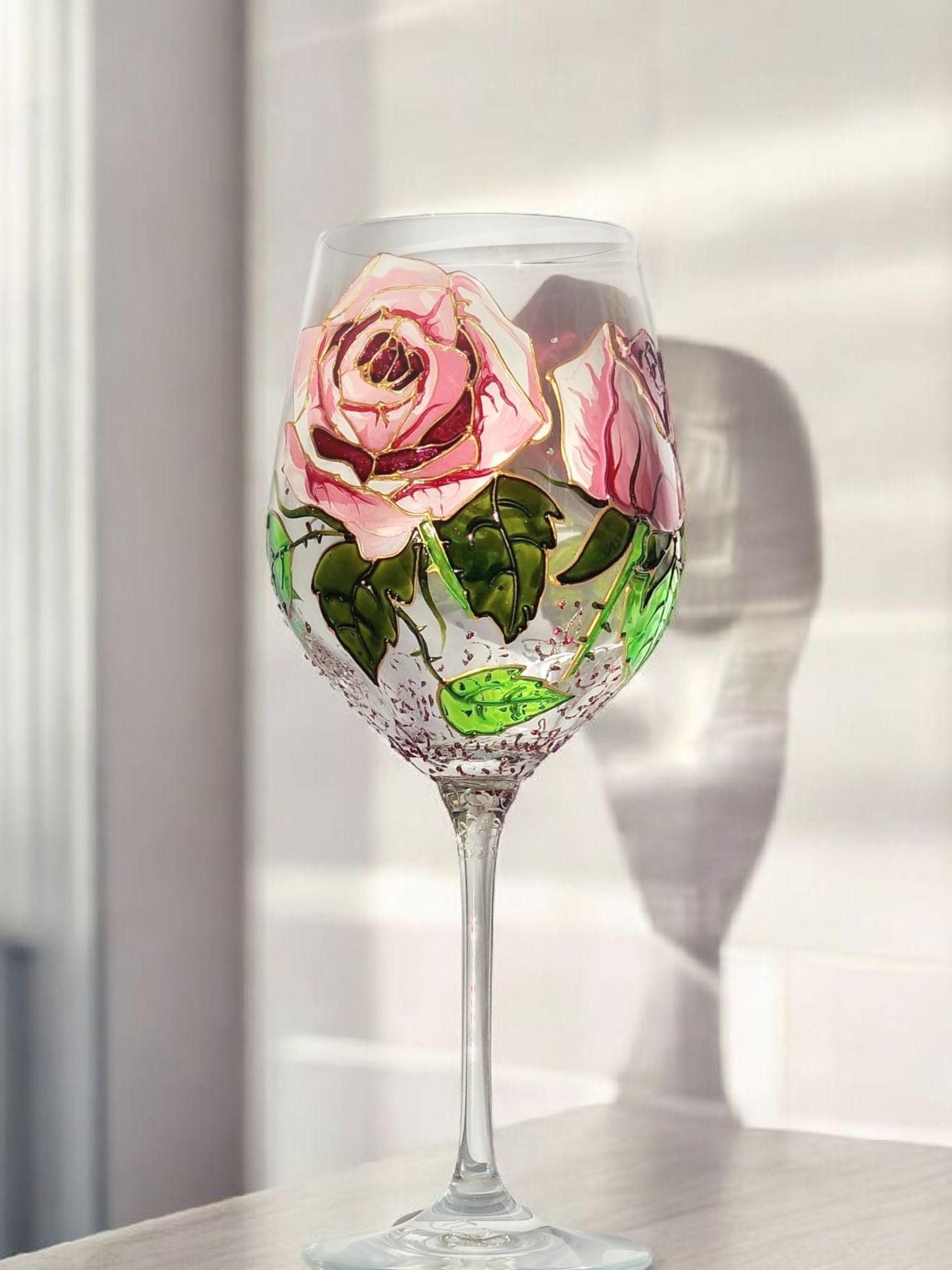 Flower painted wine glass - Etsy 日本