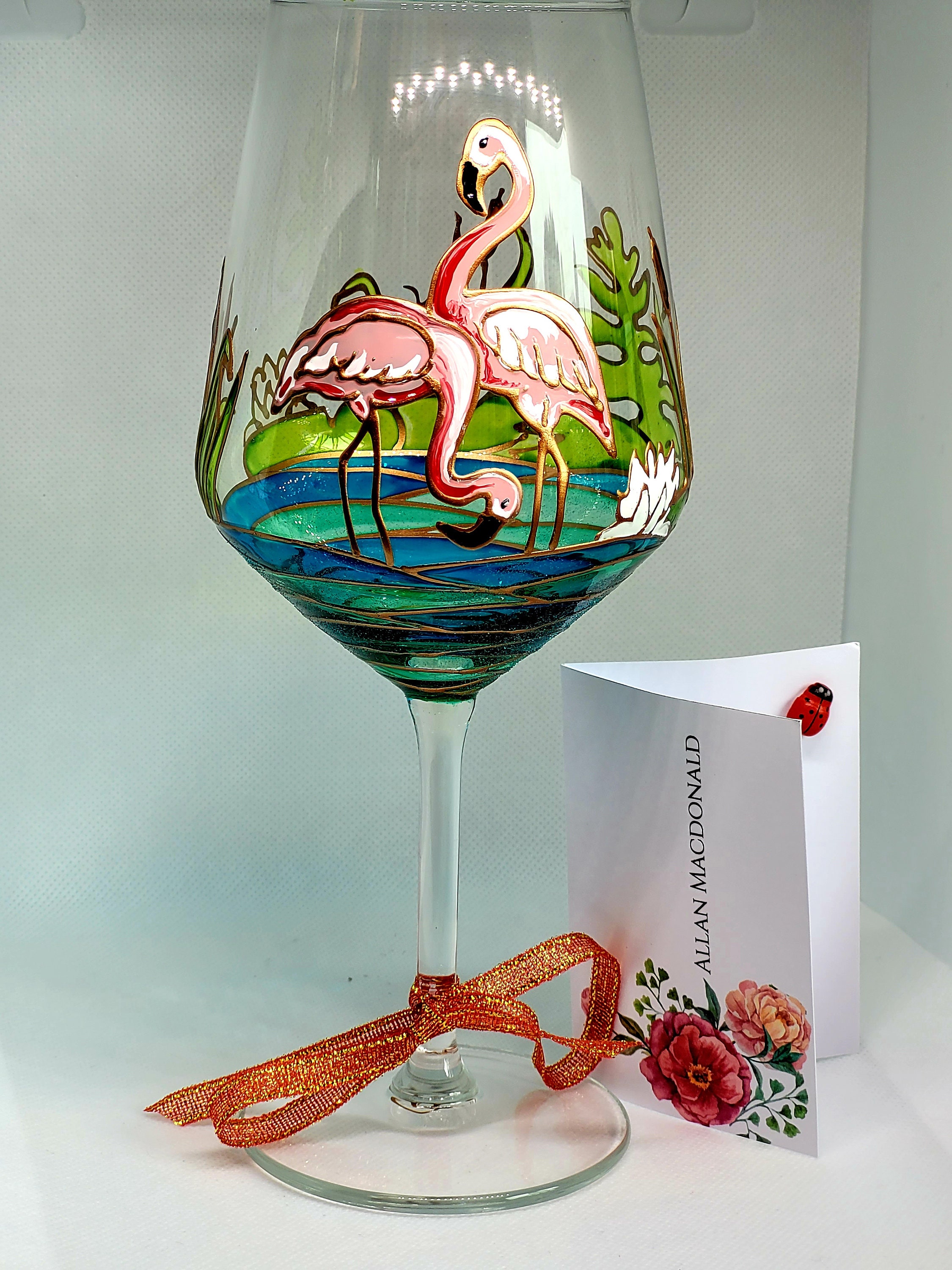 Pink flamingo wine glass.Personalized Bird wine glass.Hand Etsy