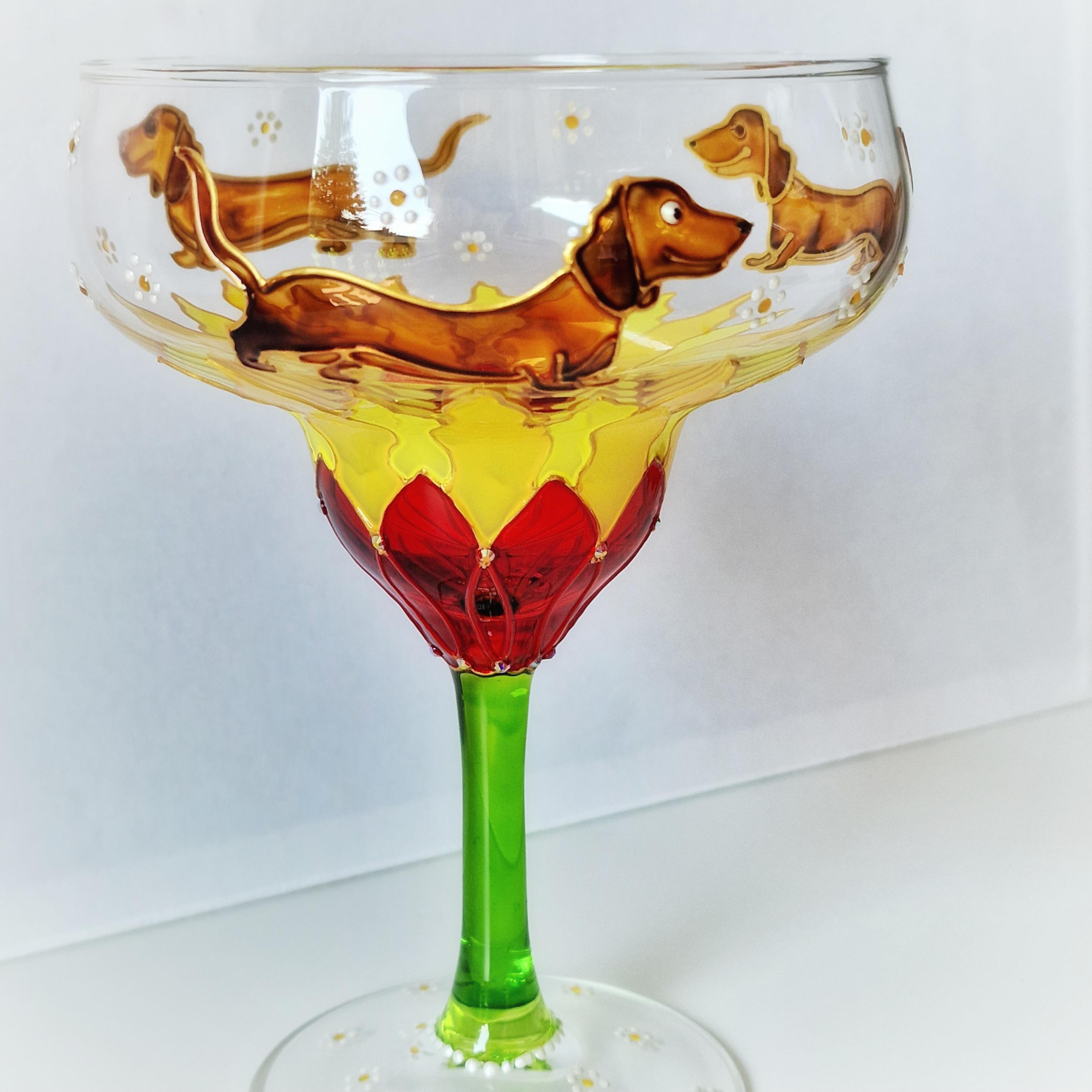 Hand Painted Dachshund Wine Glass: Stained Glass Effect Dog Lover Gift. -  Etsy
