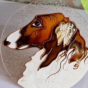 Borzoi-glaskunst - gepersonaliseerd huisdierportret voor hondenliefhebbers, uniek handgeschilderd cadeau