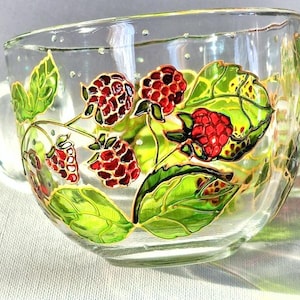 Hand-Painted Raspberry Custom Coffee Mug: Vintage Glass Tea Cup.