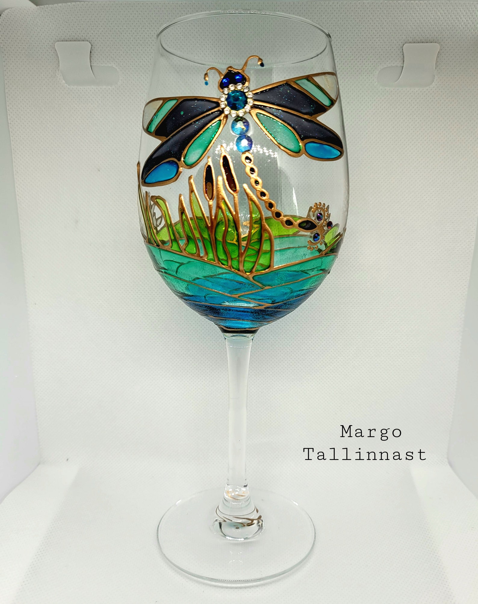 Personalized Dragonfly wine glass. Tiffany style.Nature and Etsy
