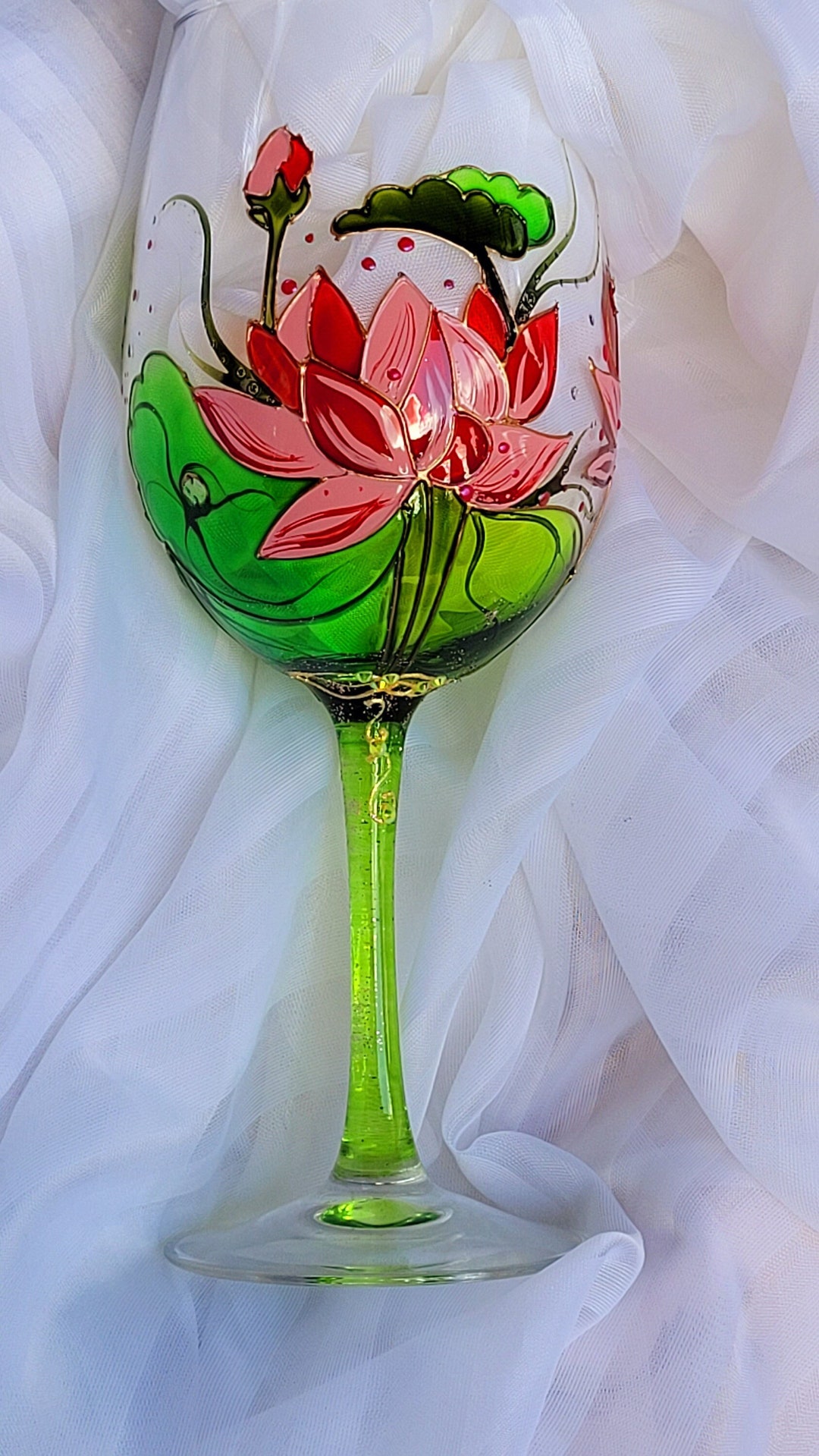 Water Lily Wine Glass Personalized Large Wine Glass for Wine Etsy