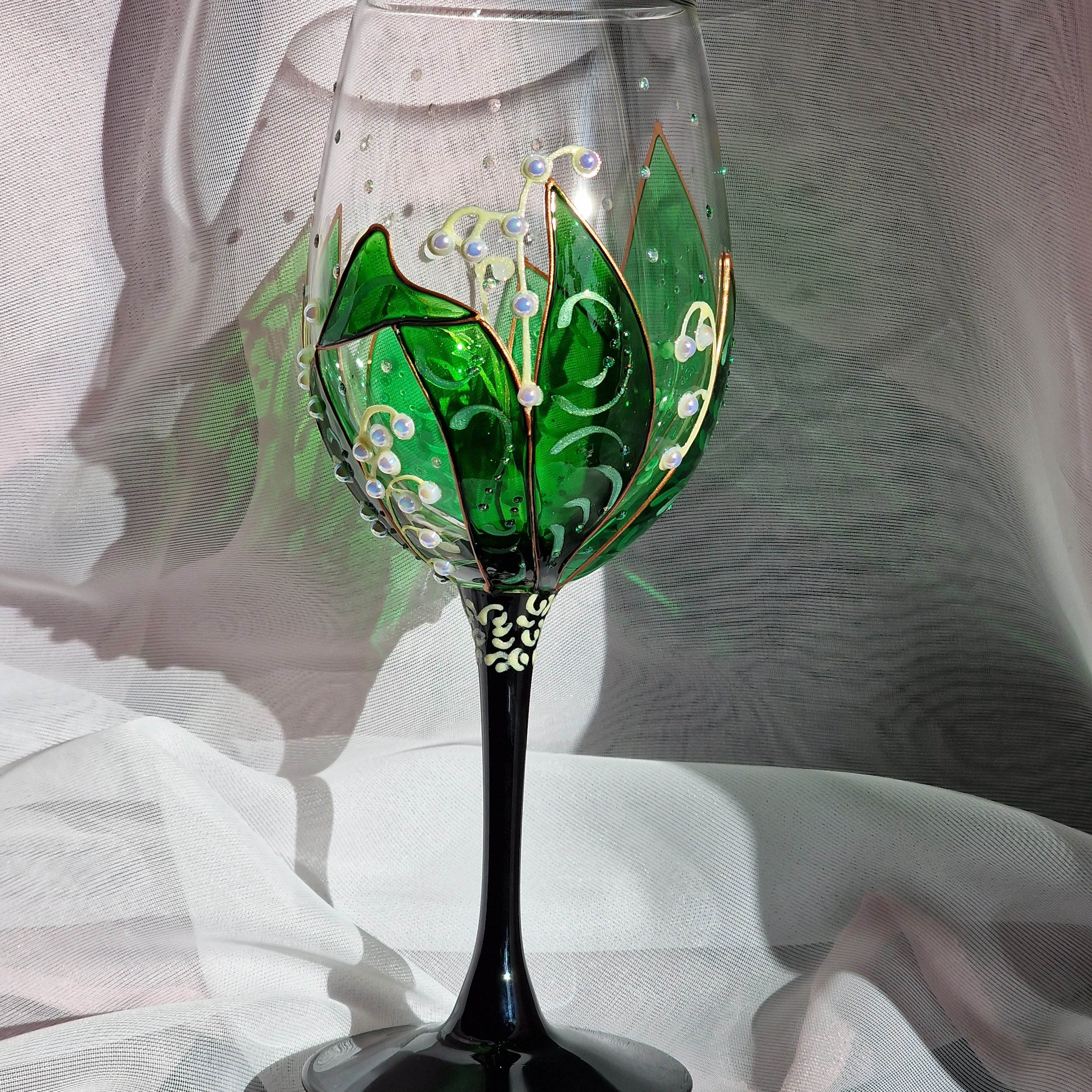 Lily Of The Valley Hand Painted Wine Glasses Set 2 Crystal Bohemia  Personalized Wedding Gift Floral Art - Yahoo Shopping
