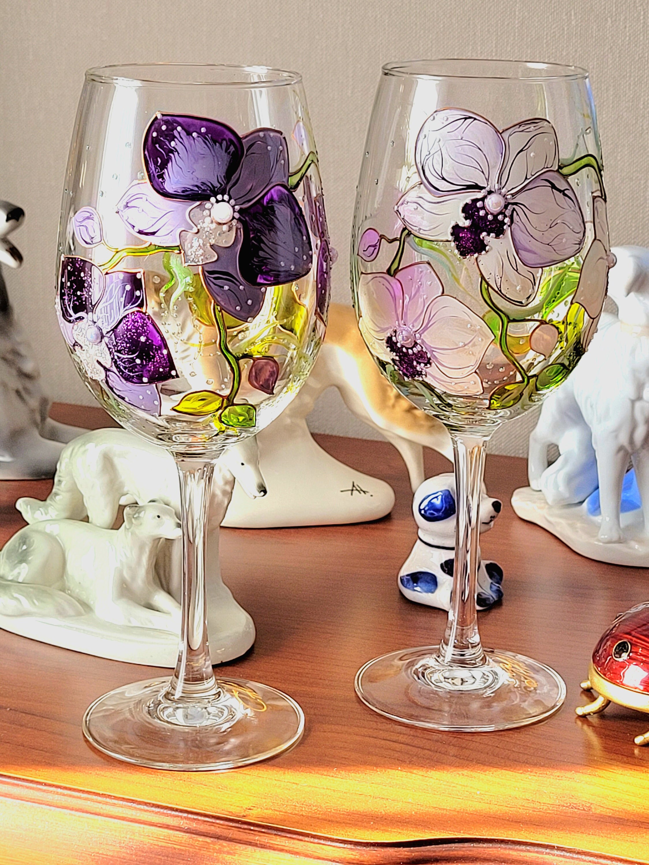 Hand Painted Orchid Wine Glass. Floral Wine Glass. Botanical Etsy