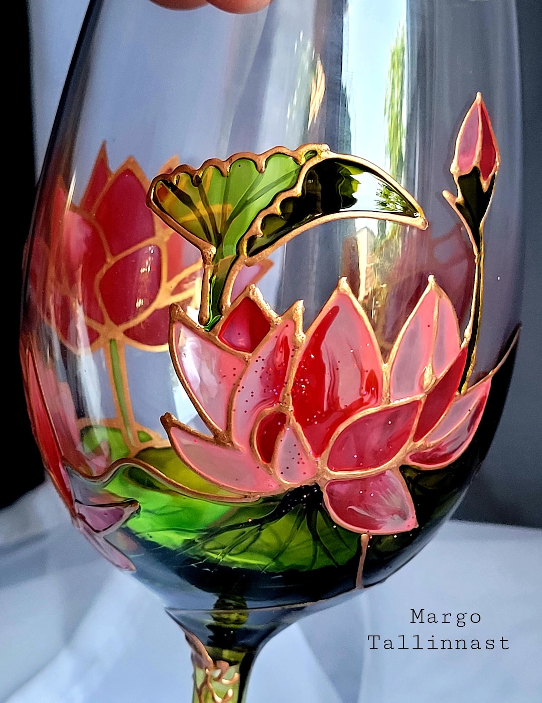 Water Lily Wine Glass Personalized Large Wine Glass for Wine Lover