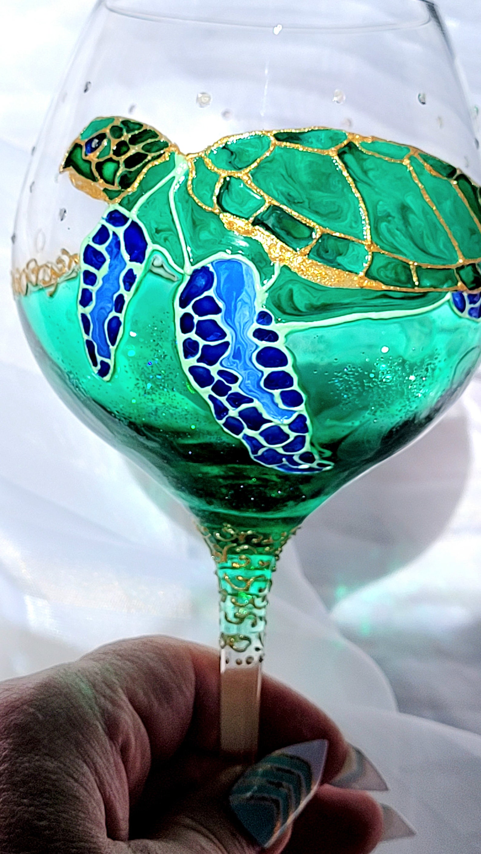 Hand Painted Sea Turtle Swimming Wine Glass. Wine Glasses Etsy