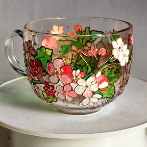 桜のマグカップ 手作りの春の花のカップ ガードナーの花屋への贈り物 ペイントマグ フラワーグラス オフィスマグ 彼女への母の日ギフト