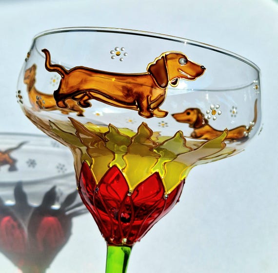Hand Painted Dachshund Wine Glass: Stained Glass Effect Dog Lover Gift. -  Etsy