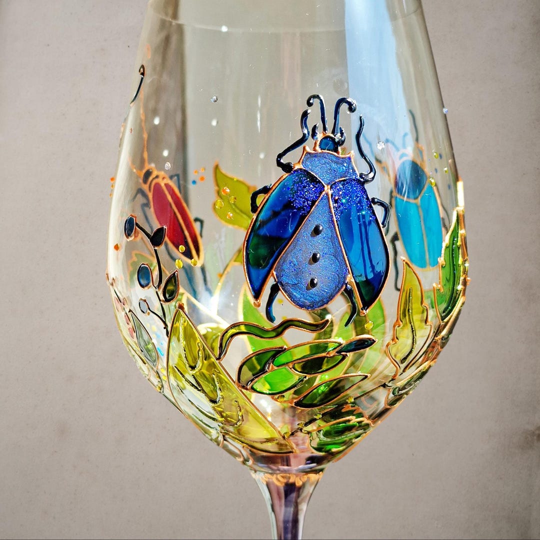 Handpainted Beetle Wine Glass: Insect Lover Gift. - Etsy