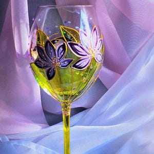 Butterfly personalized Wine glass Hand painted Floral wine glass with Butterfly and crocuses  Anniversary Gift  Wedding Large glass Mom gift