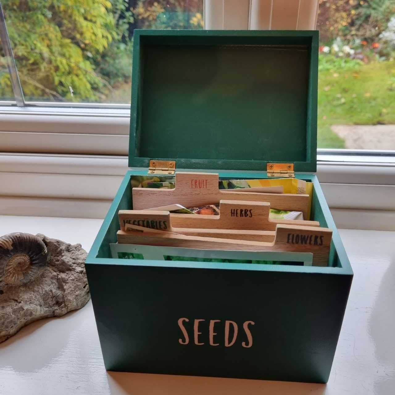 Seed Organiser, Seed Gift Box, Seed Storage Box, Engraved Seed Packet  Storage, Gardeners Gift, Wooden Seed Box, Vegan Seed Packet Storage 