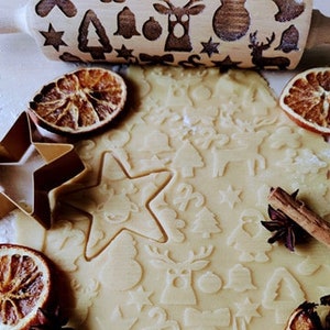 Large Christmas ornaments rolling pin, embossing, laser engraved rolling pin christmas gift