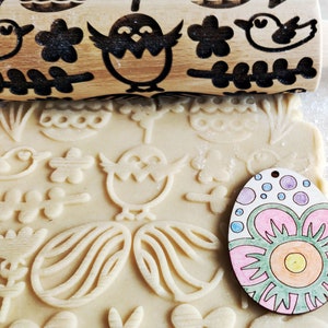 Large Easter ornaments rolling pin, embossing, laser engraved rolling pin easter gift, cookies, baking