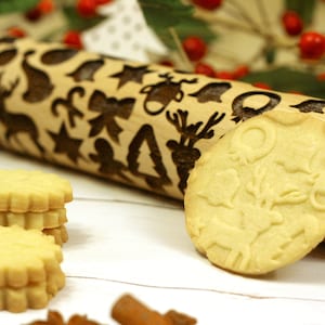 Christmas Rolling Pin with recipt and cookie cutter , Christmas embossing rolling pin, Christmas Engraved Rolling Pin, Christmas gift