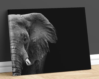 African Elephant Canvas Print Black and White Photography Art Wild Animal Artwork