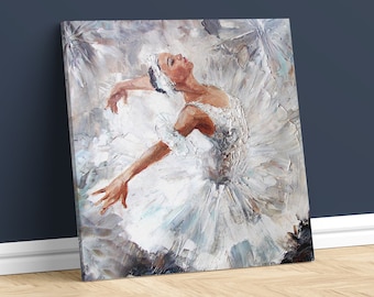 Ballerina in White Canvas Print Dancer Wall Art Elegant Home Decor
