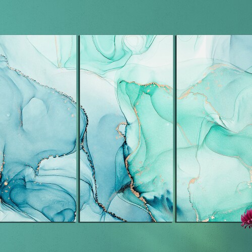 Navy Blue Marble Wall Art Abstract Canvas Print Contemporary Etsy