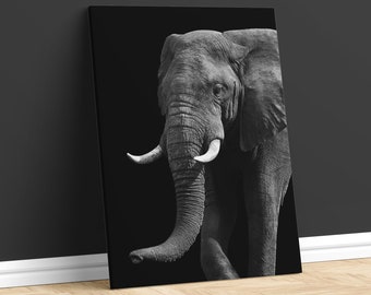 African Elephant Canvas Print Black and White Photography Art Wild Animal Artwork