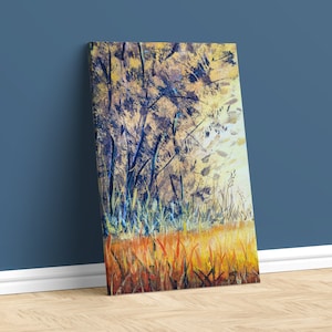 Forest Canvas Print | Trees Artwork | Abstract Art | Ready to Hang | Blue and Yellow | Large Brushstrokes