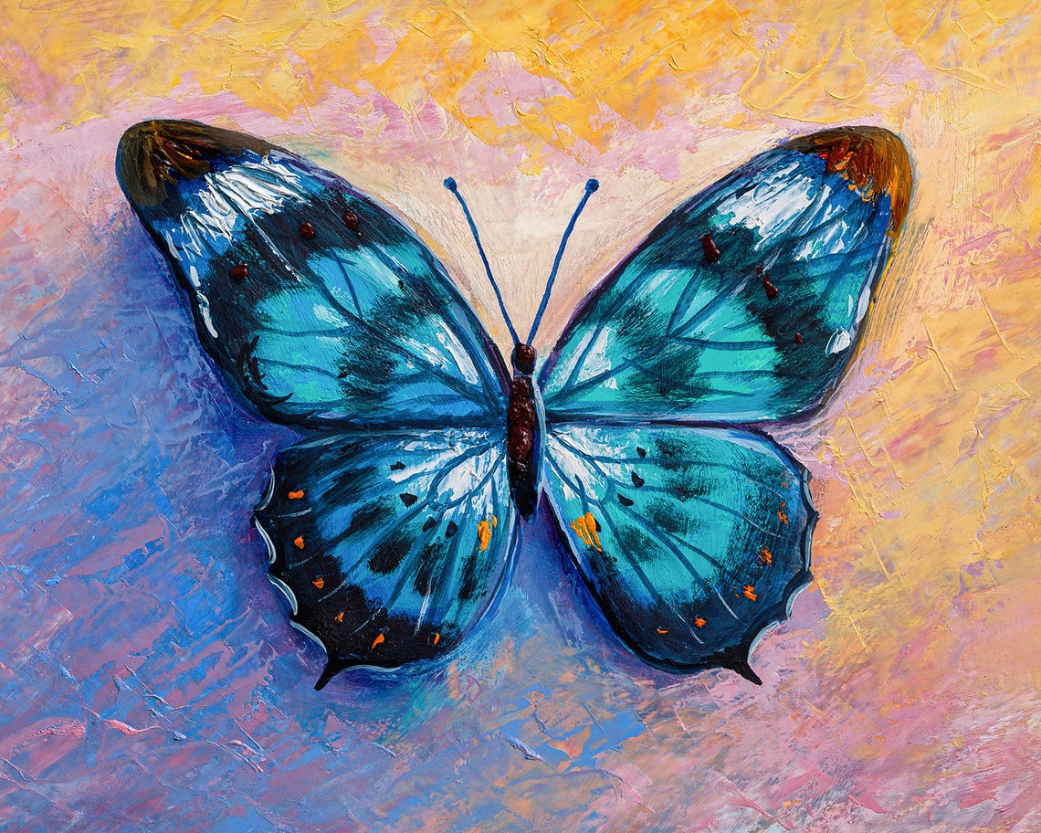 Blue Butterfly Canvas Print Child Bedroom Art Insect Etsy